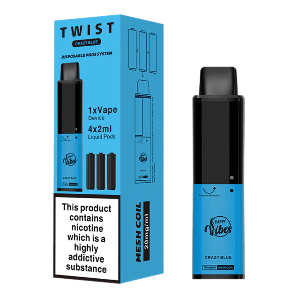 Happy Vibes Twist 2400 Disposable Vape Device - Eliquid Base - Crazy blue