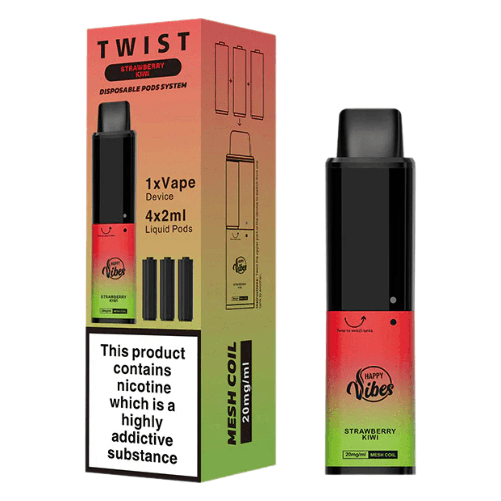 Happy Vibes Twist 2400 Disposable Vape Device - Eliquid Base - Strawberry kiwi