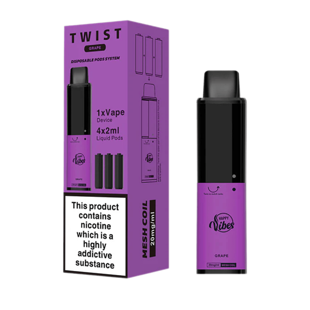 Happy Vibes Twist 2400 Disposable Vape Device - Eliquid Base - Grape