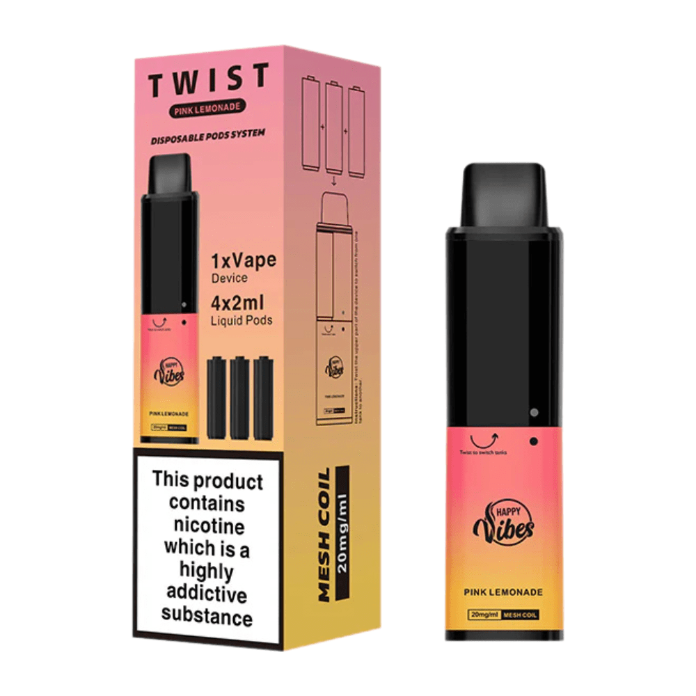 Happy Vibes Twist 2400 Disposable Vape Device - Eliquid Base - Pink Lemonade