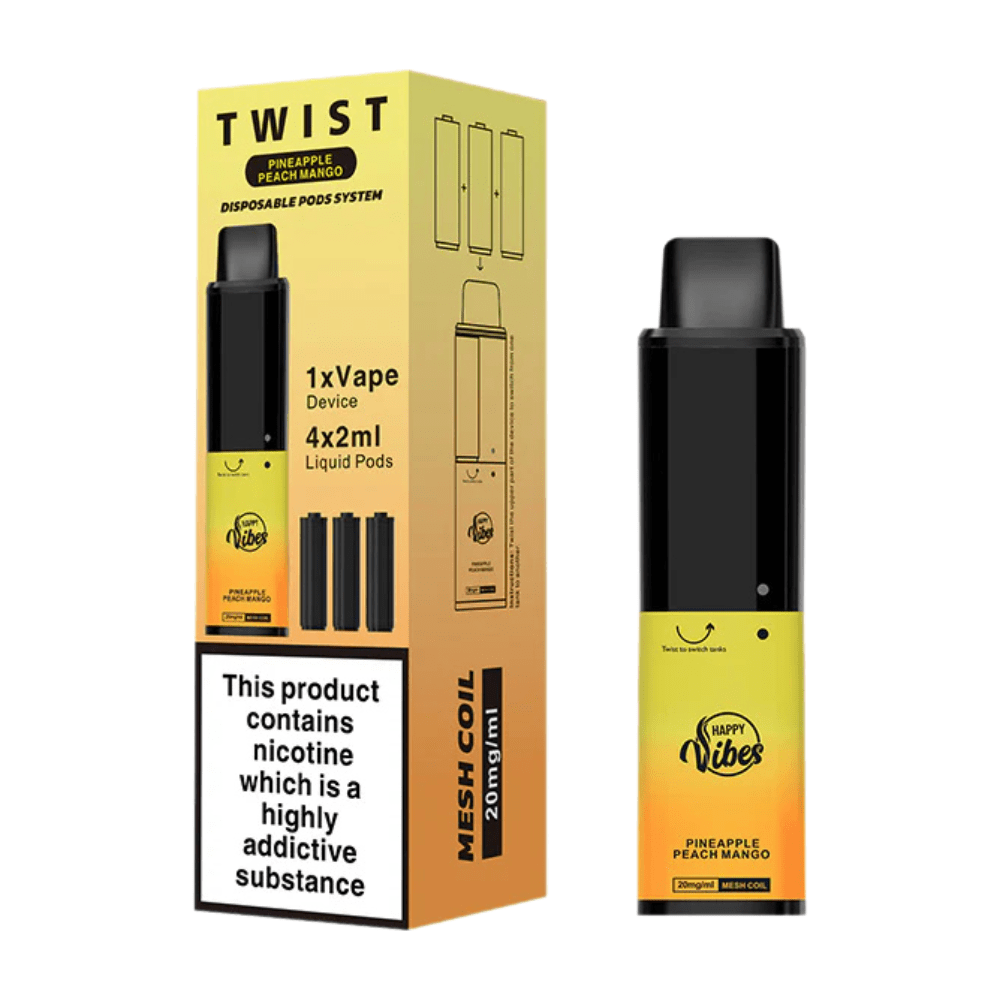 Happy Vibes Twist 2400 Disposable Vape Device - Eliquid Base - Pineapple Peach Mango