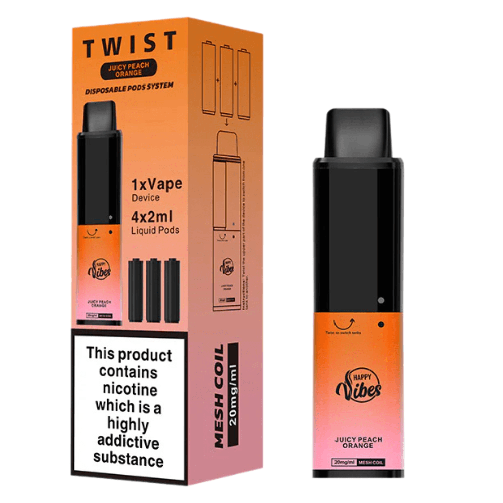 Happy Vibes Twist 2400 Disposable Vape Device - Eliquid Base - Juicy Peach Orange