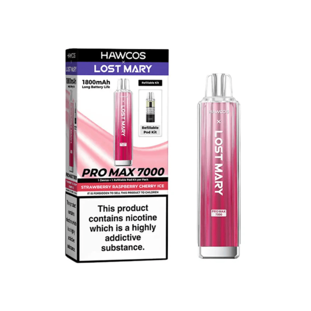 Hawcos x Lost Mary Pro Max 7000 Prefilled Pod Kit - Eliquid Base - Strawberry Raspberry Cherry Ice
