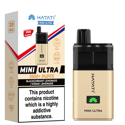 Hayati Mini Ultra 1500 Disposable Vape Device - 20MG - Eliquid Base - Blackcurrant Lemonade / Straw'Lemonade