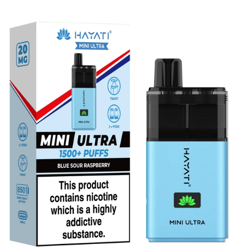 Hayati Mini Ultra 1500 Disposable Vape Device - 20MG Pack of 5 - Eliquid Base - Blue Sour Raspberry