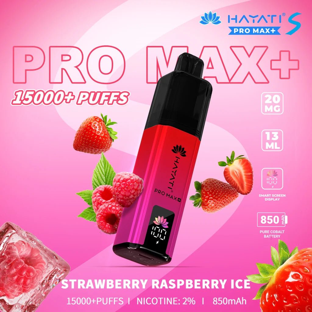 Hayati Pro Max+ S 15000 Puffs Prefilled Pod Kit - Eliquid Base - Strawberry Raspberry Ice