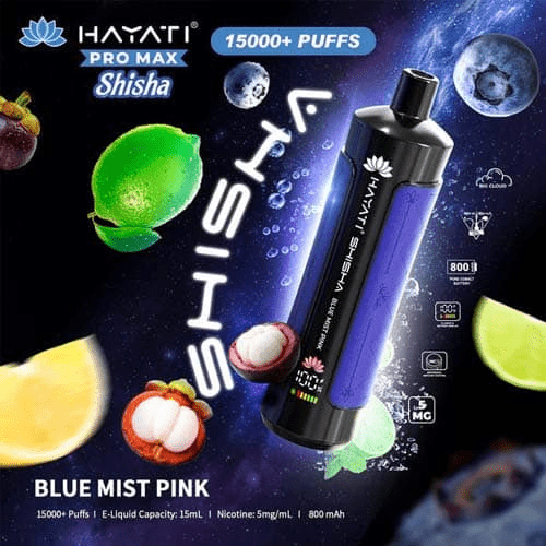 Hayati Pro Max Shisha 15k Disposable Vape Device - Eliquid Base - Blue Mist & Pink