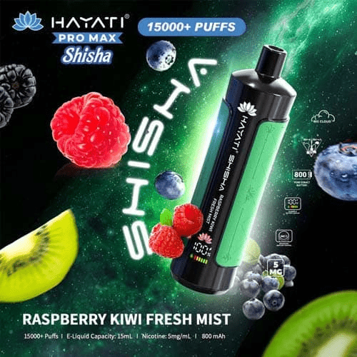 Hayati Pro Max Shisha 15k Disposable Vape Device - Eliquid Base - Raspberry kiwi Fresh Mist