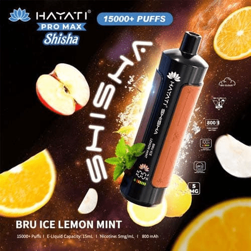 Hayati Pro Max Shisha 15k Disposable Vape Device - Eliquid Base - Bru Ice Lemon Mint