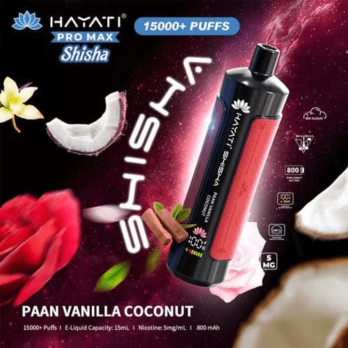 Hayati Pro Max Shisha 15k Disposable Vape Device - Eliquid Base - Paan Vanilla Coconut