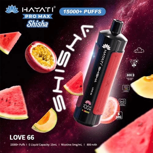 Hayati Pro Max Shisha 15k Disposable Vape Device - Eliquid Base - Love 66 & Kiwi