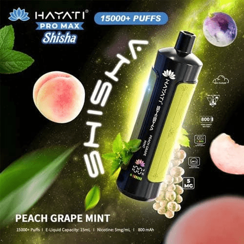 Hayati Pro Max Shisha 15k Disposable Vape Device - Eliquid Base - Peach Grape Mint