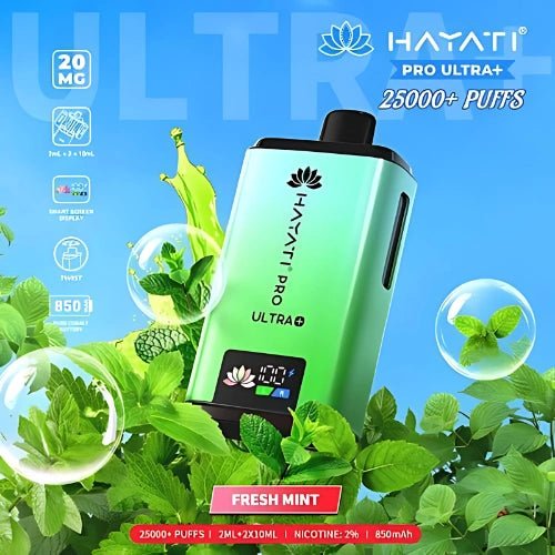 Hayati Pro Ultra Plus 25000 Disposable Vape Device - 20MG - Pack Of 5 - Eliquid Base - Fresh Mint