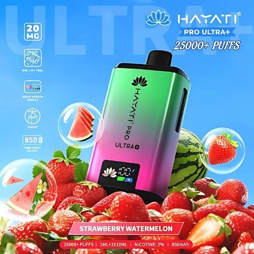 Hayati Pro Ultra Plus 25000 Disposable Vape Device - 20MG - Pack Of 5 - Eliquid Base - Strawberry Watermelon