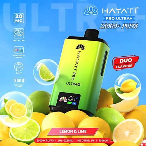 Hayati Pro Ultra Plus 25000 Disposable Vape Device - 20MG - Pack Of 5 - Eliquid Base - Lemon Lime