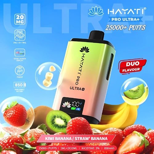 Hayati Pro Ultra Plus 25000 Disposable Vape Device - 20MG - Pack Of 5 - Eliquid Base - Kiwi Banana / Strawberry Banana