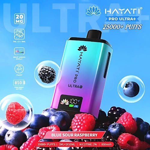 Hayati Pro Ultra Plus 25000 Disposable Vape Device - 20MG - Pack Of 5 - Eliquid Base - Blue Sour Raspberry