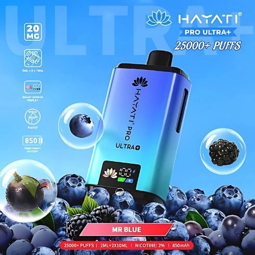Hayati Pro Ultra Plus 25000 Disposable Vape Device - 20MG - Pack Of 5 - Eliquid Base - Mr Blue