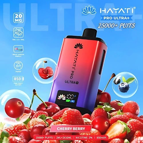 Hayati Pro Ultra Plus 25000 Disposable Vape Device - 20MG - Pack Of 5 - Eliquid Base - Cherry Berry