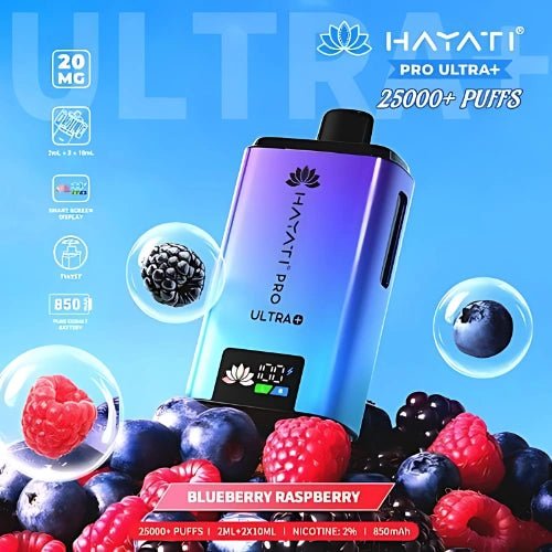 Hayati Pro Ultra Plus 25000 Disposable Vape Device - 20MG - Pack Of 5 - Eliquid Base - Blueberry Raspberry