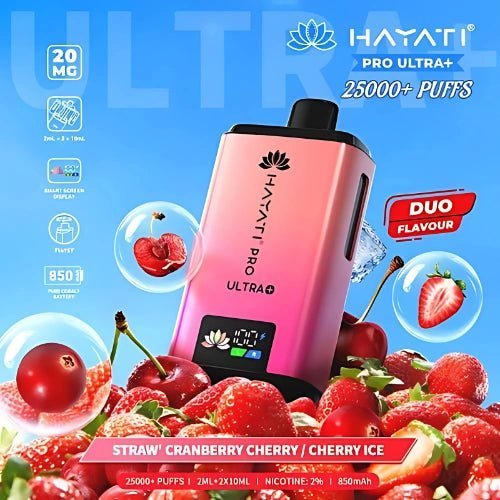 Hayati Pro Ultra Plus 25000 Disposable Vape Device - 20MG - Pack Of 5 - Eliquid Base - Strawberry Cranberry Cherry / Cherry Ice