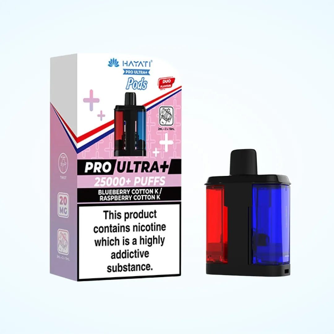 Hayati Pro Ultra Plus 25K Prefilled Pods - Eliquid Base - Blueberry Cotton K / Raspberry Cotton K