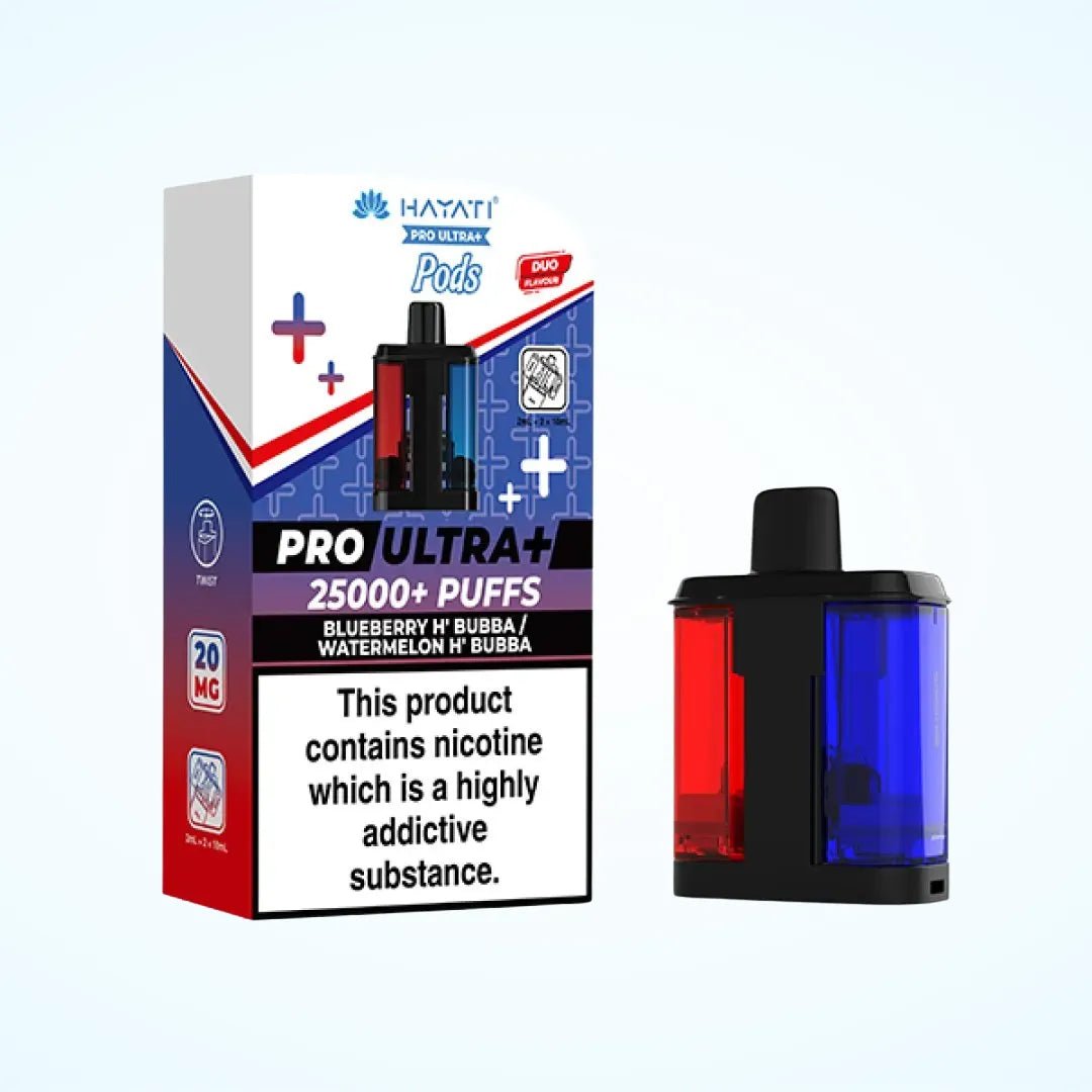 Hayati Pro Ultra Plus 25K Prefilled Pods - Eliquid Base - Blueberry Hubba Bubba / Watermelon Hubba Bubba