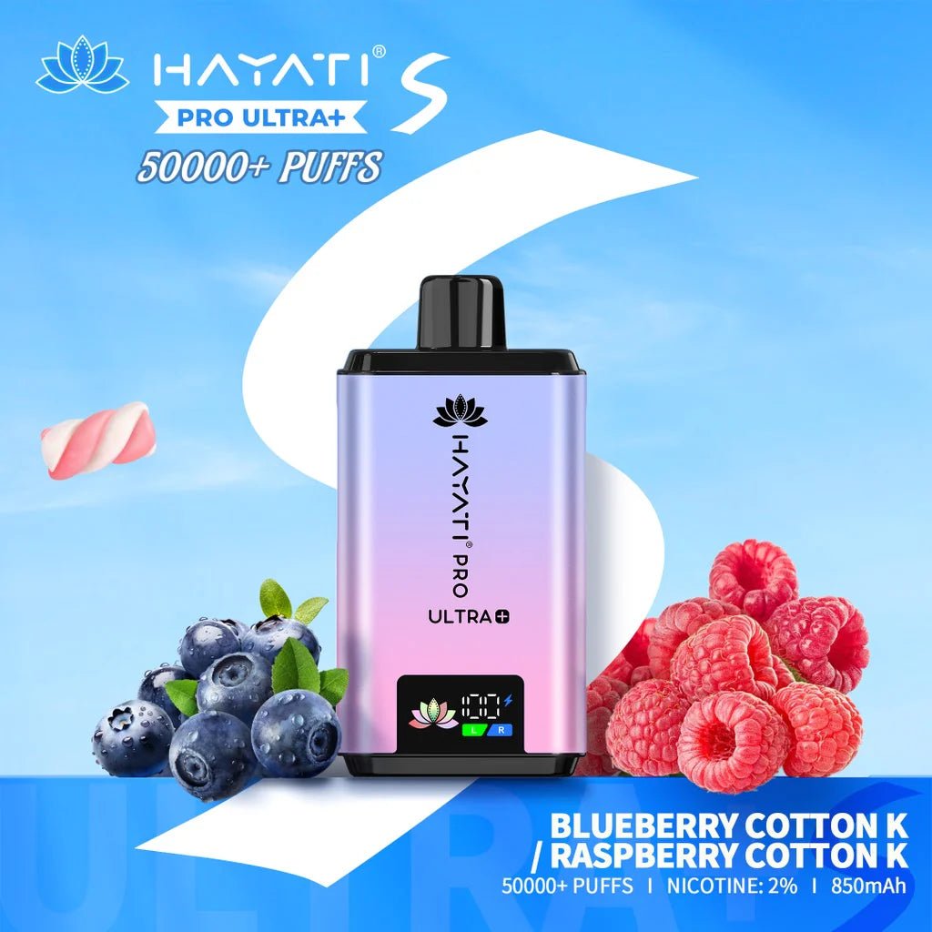Hayati Pro Ultra + S 50000 Prefilled Pod Kit - Eliquid Base - Blueberry Cotton K / Raspberry Cotton K