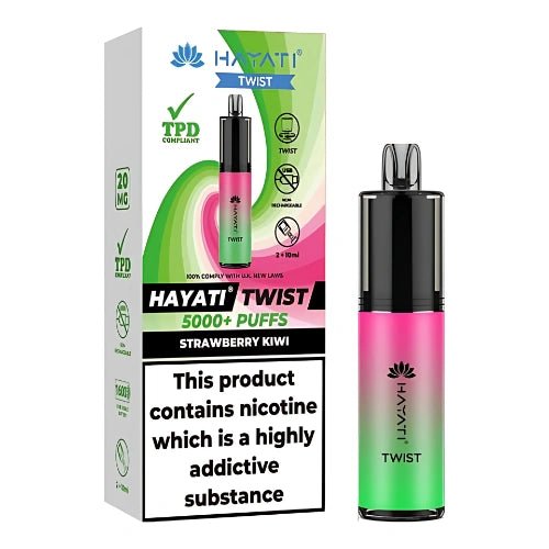 Hayati Twist 5000 Disposable Vape Device - 20mg - Eliquid Base - Strawberry Kiwi