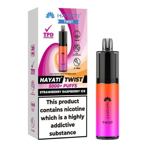 Hayati Twist 5000 Disposable Vape Device - 20mg - Eliquid Base - Strawberry Raspberry Ice