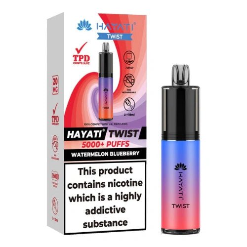 Hayati Twist 5000 Disposable Vape Device Pack Of 5 - Eliquid Base - Watermelon Blueberry