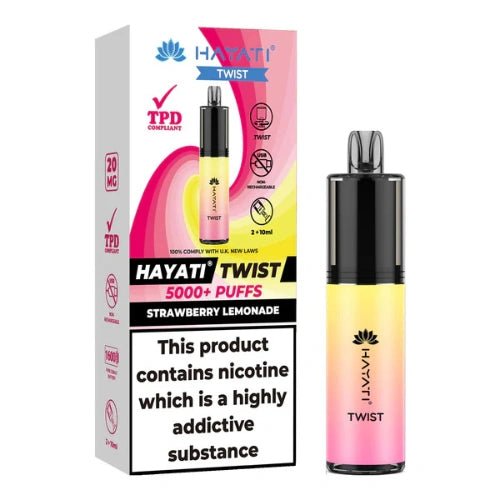 Hayati Twist 5000 Disposable Vape Device Pack Of 5 - Eliquid Base - Strawberry Lemonade