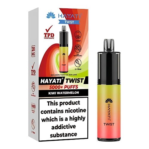 Hayati Twist 5000 Disposable Vape Device Pack Of 5 - Eliquid Base - Kiwi Watermelon