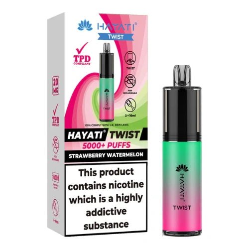Hayati Twist 5000 Disposable Vape Device Pack Of 5 - Eliquid Base - Strawberry Watermelon