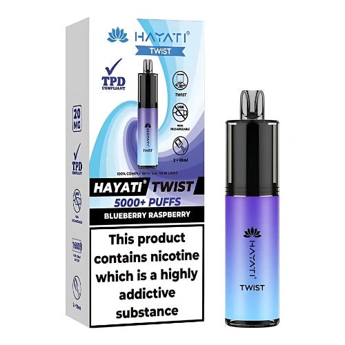 Hayati Twist 5000 Disposable Vape Device Pack Of 5 - Eliquid Base - Blueberry Raspberry