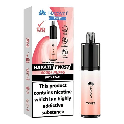 Hayati Twist 5000 Disposable Vape Device Pack Of 5 - Eliquid Base - Juicy Peach