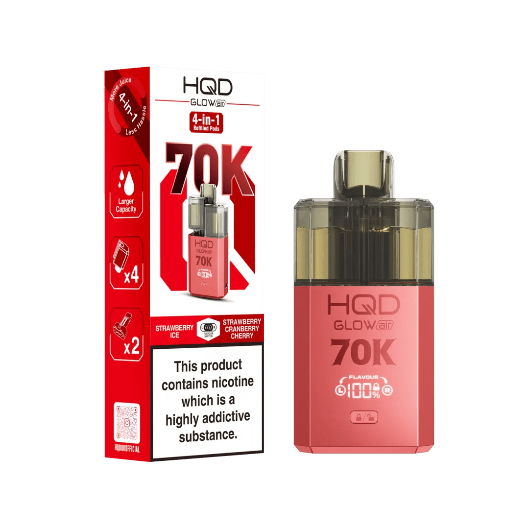 HQD Glow Air 70K Prefilled Pod Kit - Eliquid Base - Strawberry Ice / Strawberry Cranberry Cherry