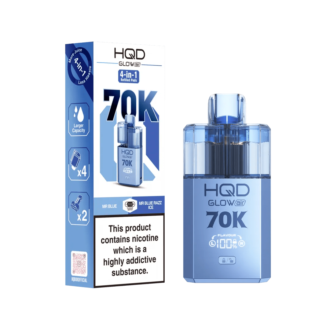 HQD Glow Air 70K Prefilled Pod Kit - Eliquid Base - Mr Blue / Mr Blue Razz Ice