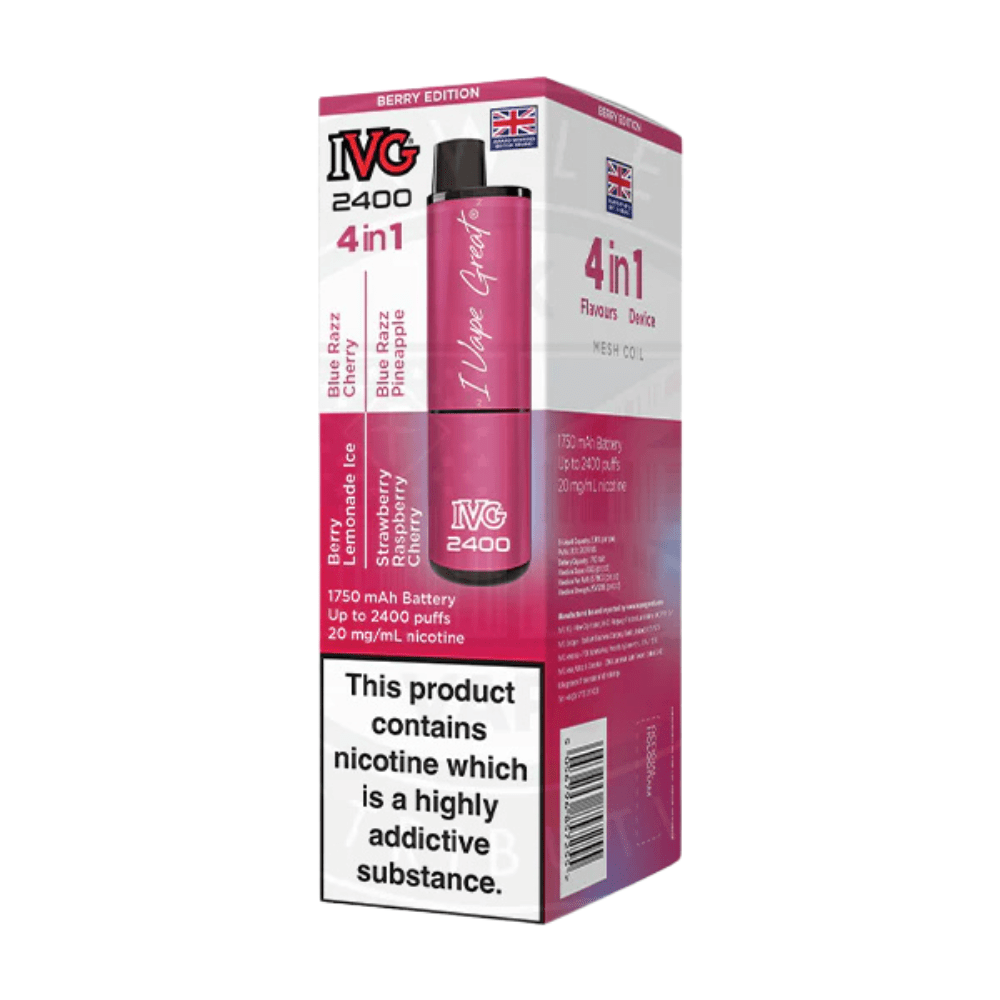 IVG 2400 Rechargeable Vape Kit box of 5 - Eliquid Base - Berry Edition