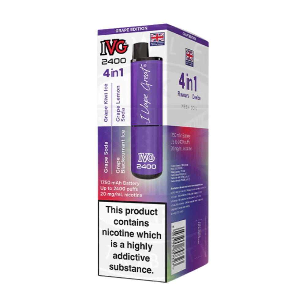 IVG 2400 Rechargeable Vape Kit box of 5 - Eliquid Base - Grape Edition