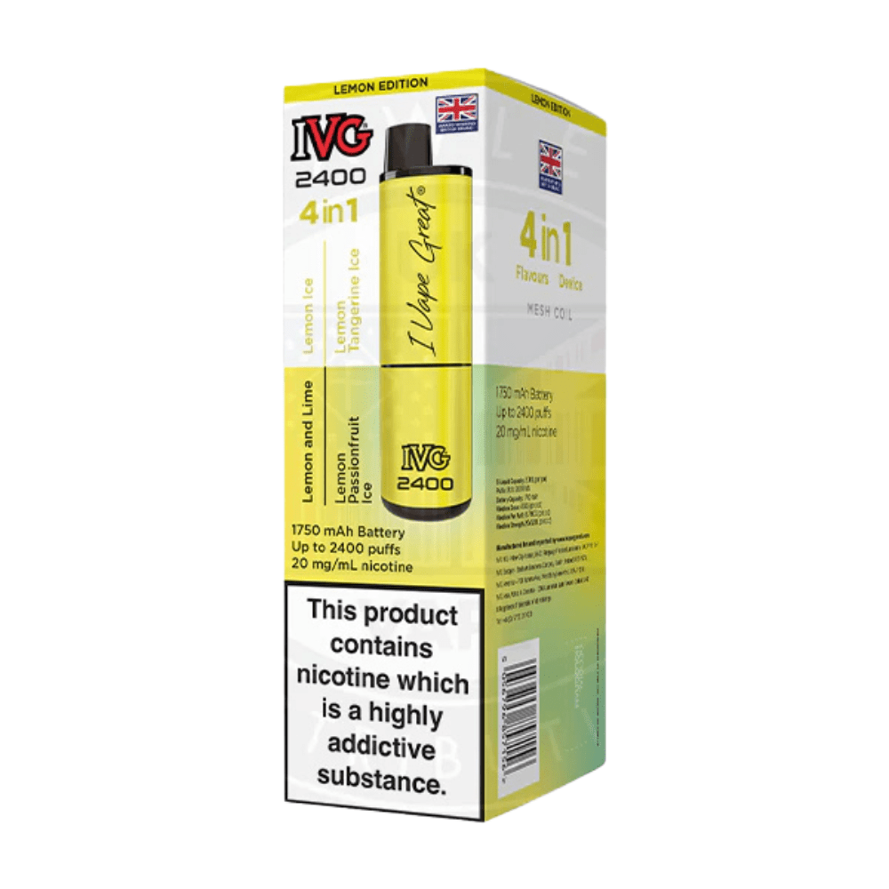 IVG 2400 Rechargeable Vape Kit box of 5 - Eliquid Base - Lemon Edition