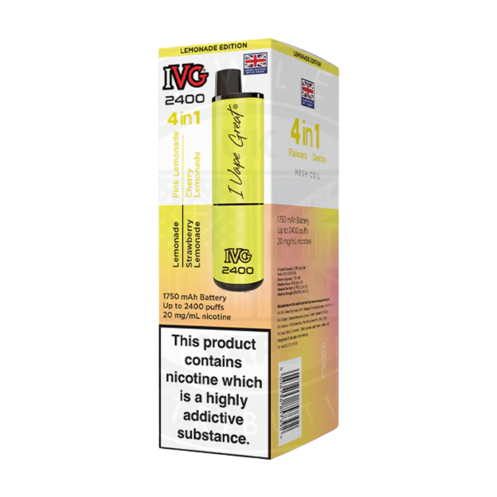 IVG 2400 Rechargeable Vape Kit box of 5 - Eliquid Base - Lemonade Edition