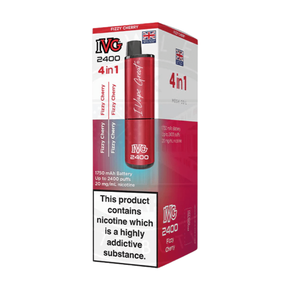 IVG 2400 Rechargeable Vape Kit box of 5 - Eliquid Base - Fizzy Cherry