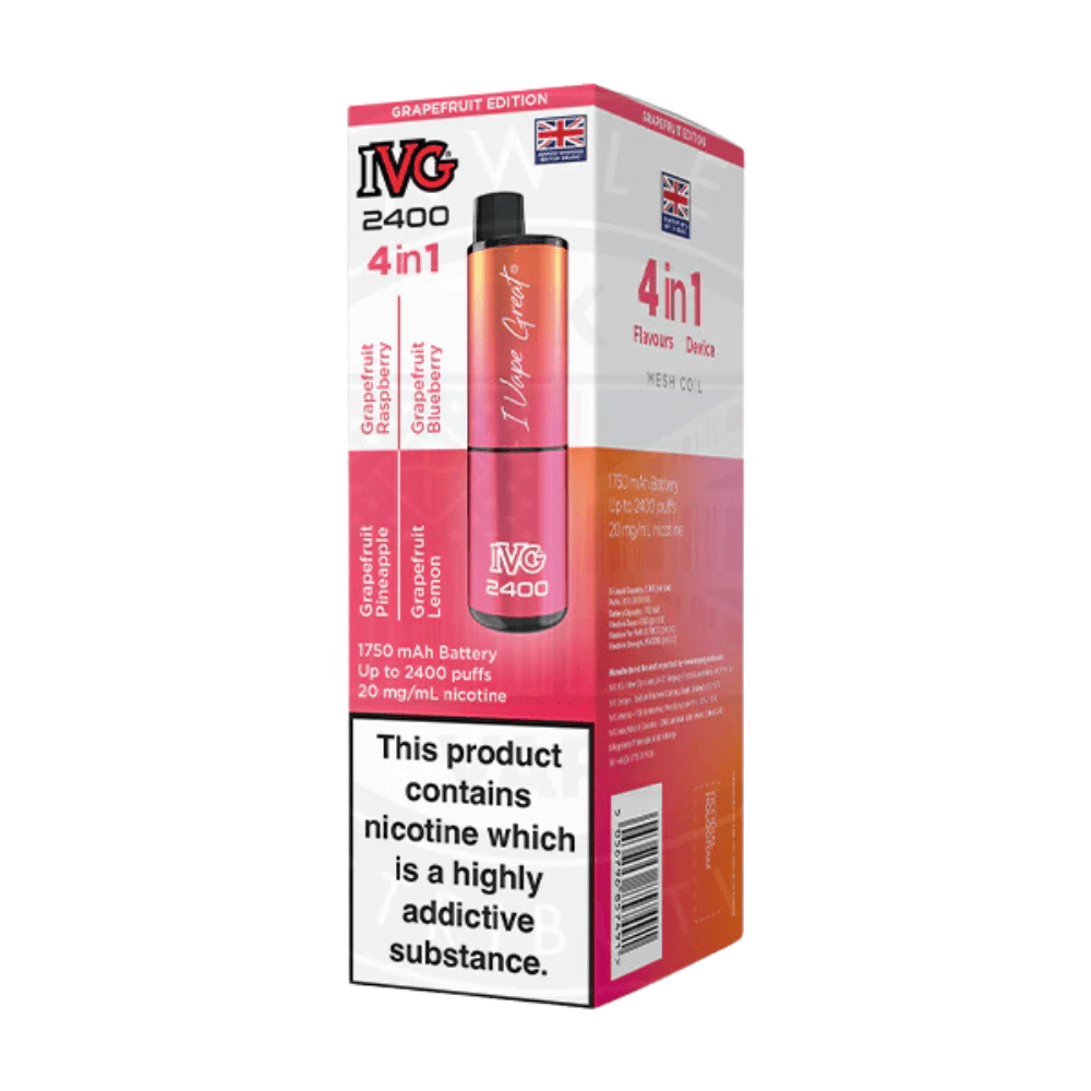 IVG 2400 Rechargeable Vape Kit box of 5 - Eliquid Base - Grapefruit Edition