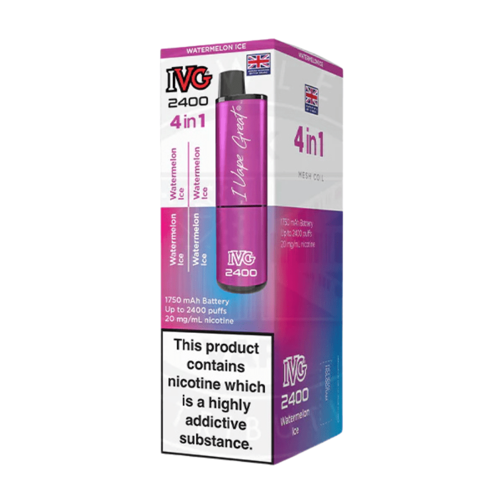 IVG 2400 Rechargeable Vape Kit box of 5 - Eliquid Base - Watermelon Ice
