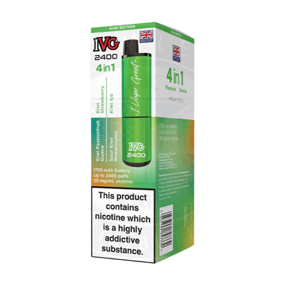 IVG 2400 Rechargeable Vape Kit box of 5 - Eliquid Base - Kiwi Edition
