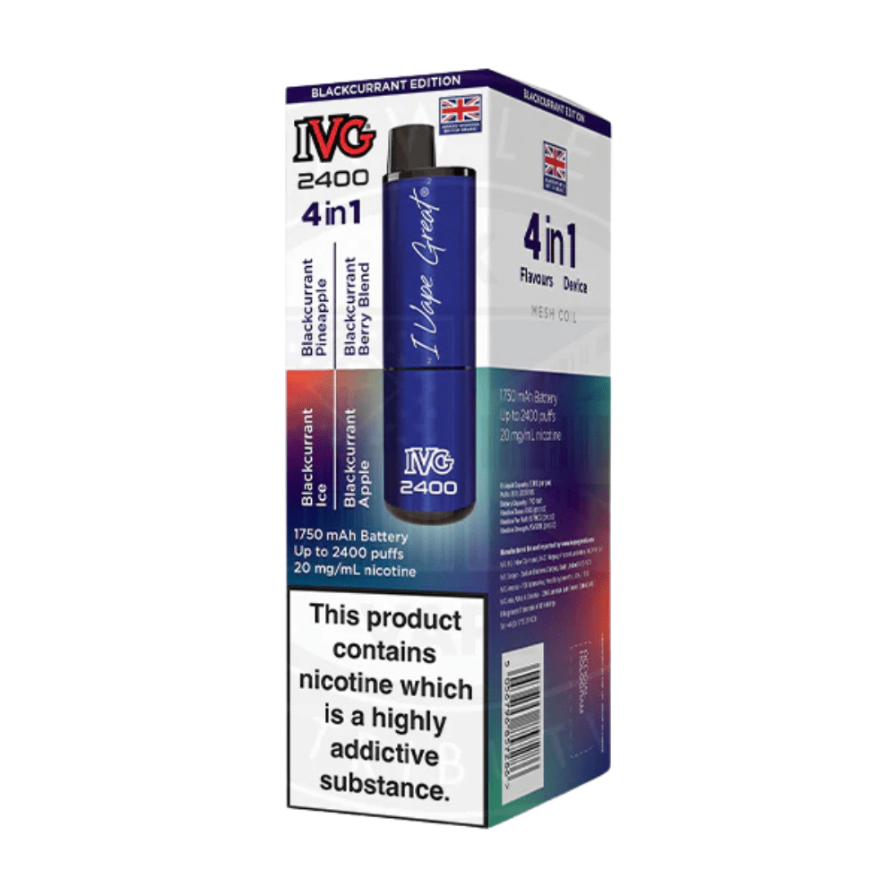 IVG 2400 Rechargeable Vape Kit box of 5 - Eliquid Base - Blackcurrant Edition