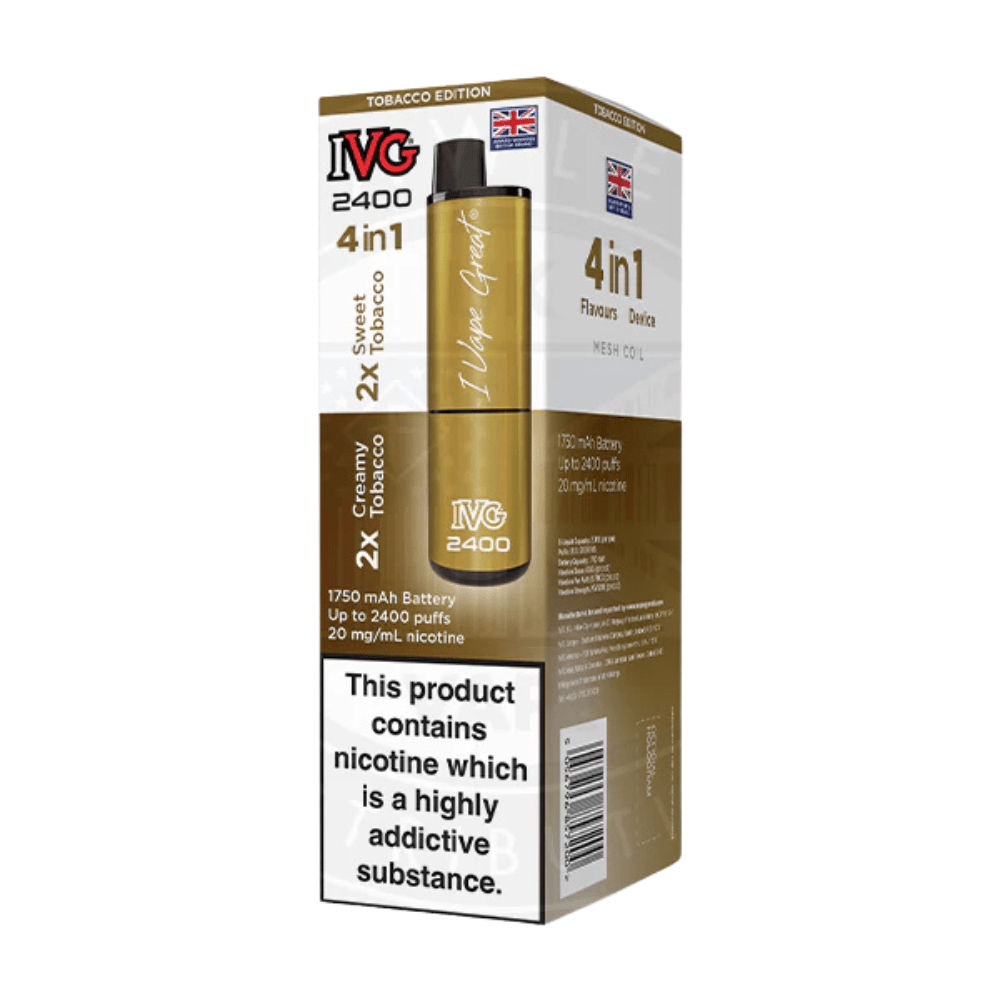 IVG 2400 Rechargeable Vape Kit box of 5 - Eliquid Base - Tobacco Edition