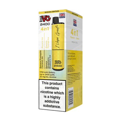 IVG 2400 Rechargeable Vape Kit box of 5 - Eliquid Base - Banana Edition