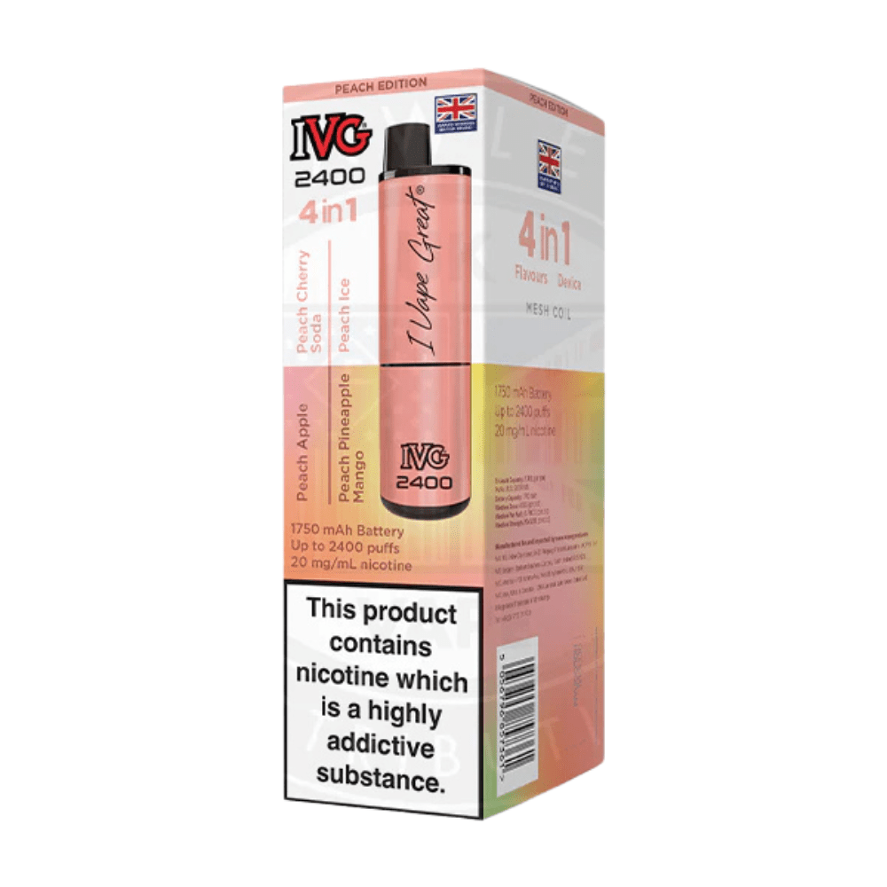 IVG 2400 Rechargeable Vape Kit box of 5 - Eliquid Base - Peach Edition